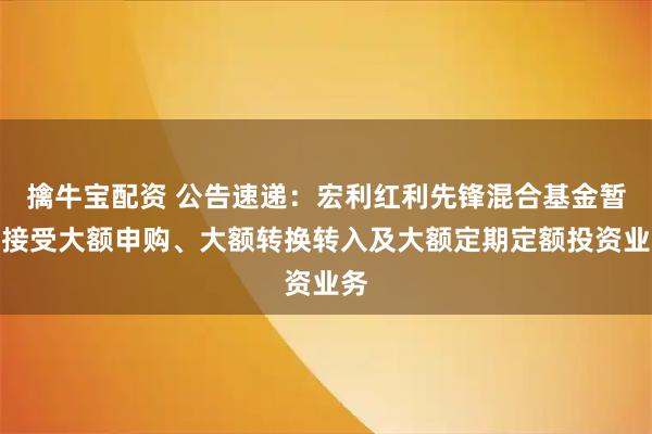 擒牛宝配资 公告速递：宏利红利先锋混合基金暂停接受大额申购、大额转换转入及大额定期定额投资业务